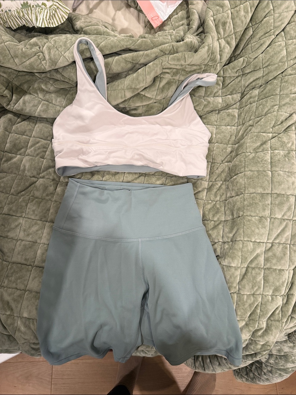 lululemon athletica White & Sage Green Sports Bralette and High-Waist Shorts